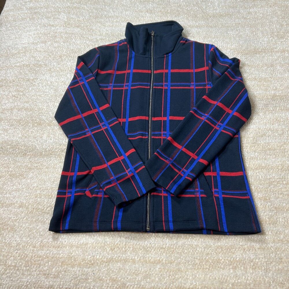 Onque Casual Navy Red Blue Plaid Zip Jacket Size M‎ Women's Casual Layering
